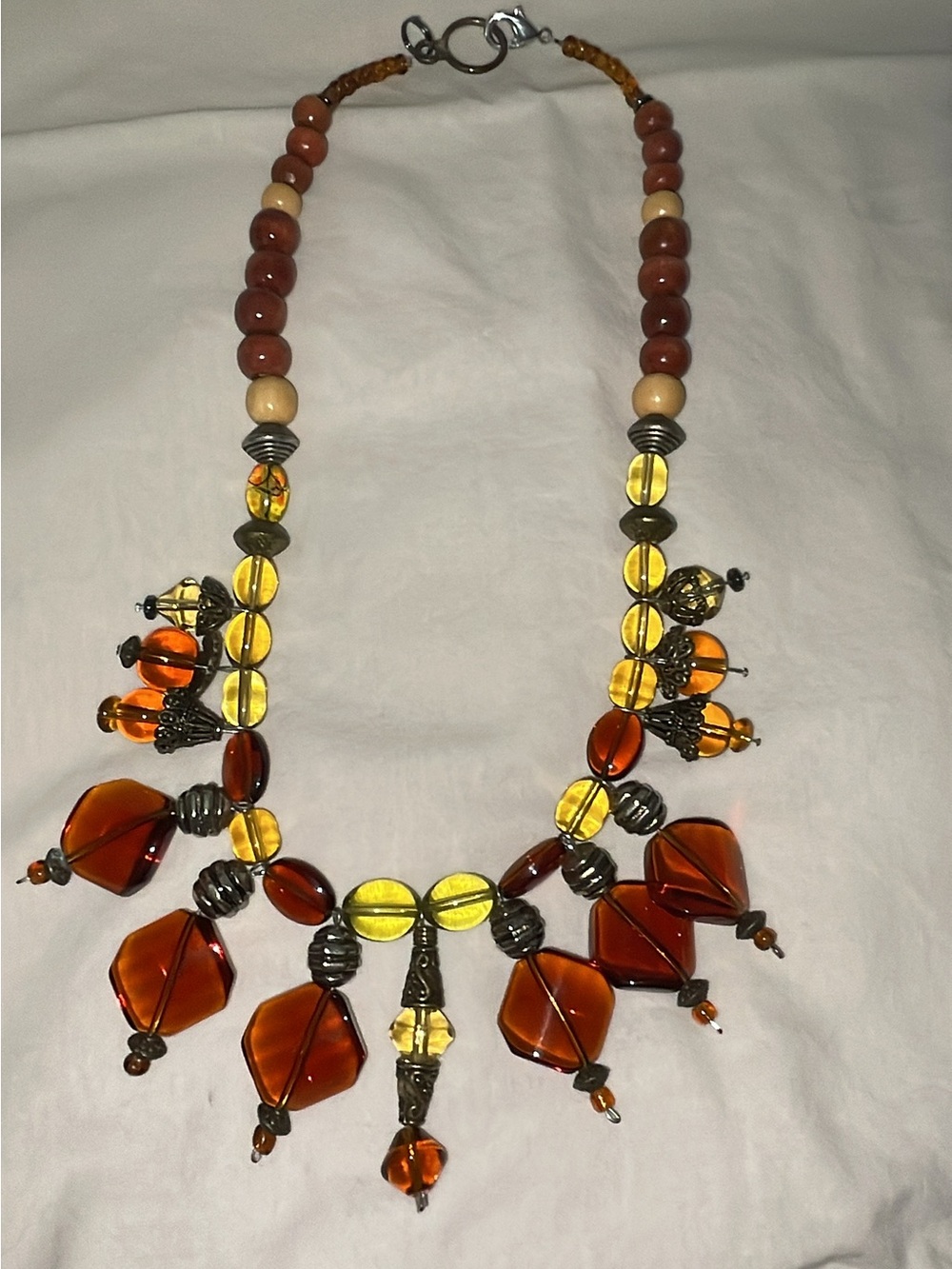 Amber and Yellow Beaded Statement Necklace - Unbranded
